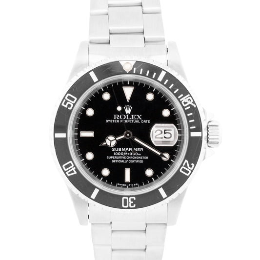 1997 Rolex Submariner Date BLACK Stainless Steel 40mm Date Automatic Watch 16610
