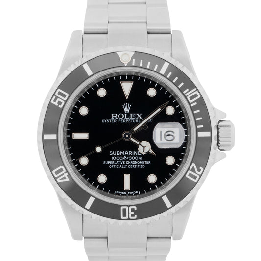 Rolex Submariner Date Black REHAUT Stainless Steel 40mm NO-HOLES Watch 16610