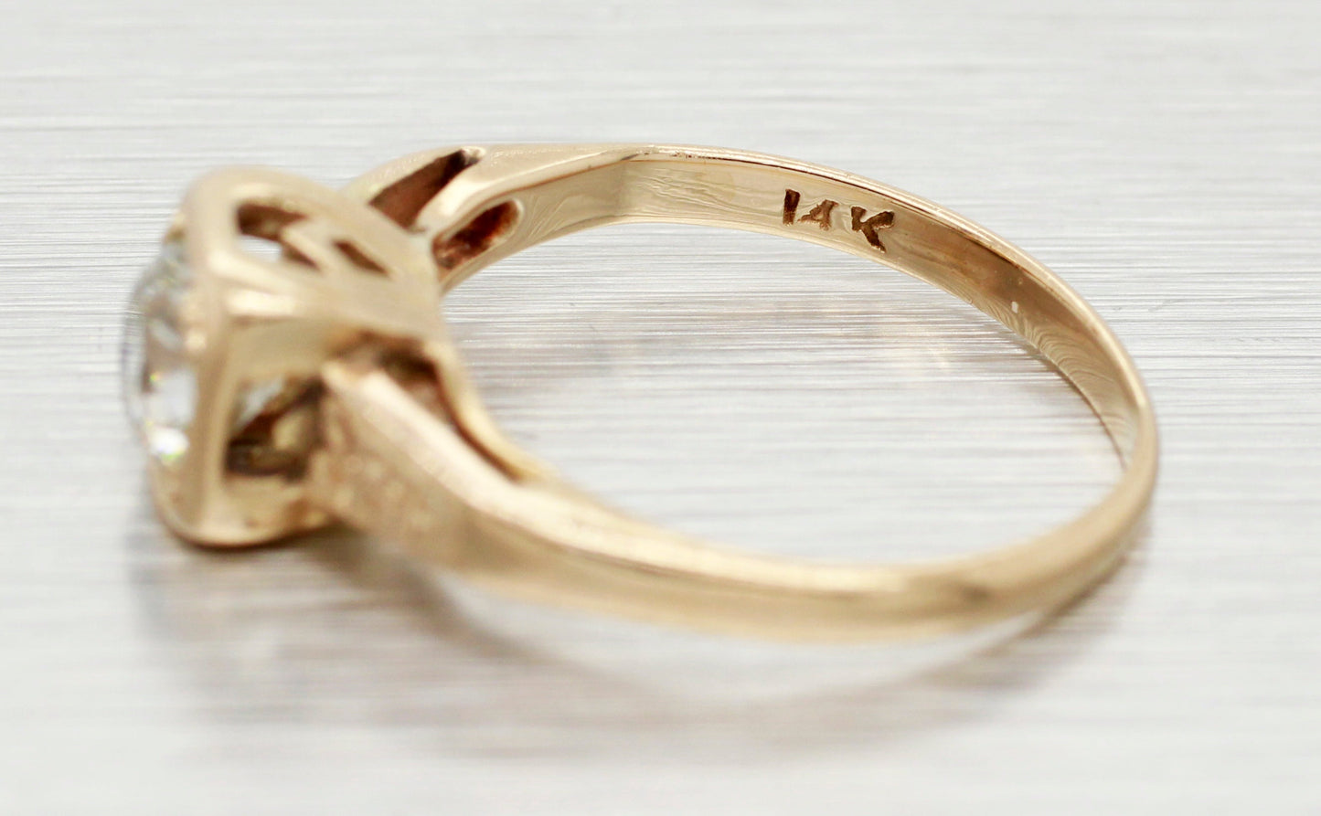 Antique 0.50ct Diamond Solitaire Ring | Square Bezel Set - 14k Yellow Gold