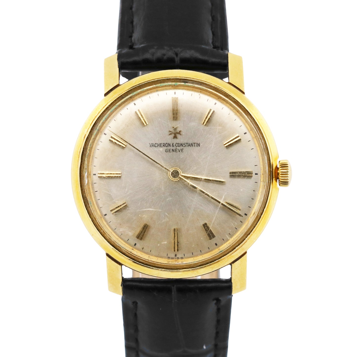 VINTAGE Vacheron Constantin 35mm SILVER 18K Yellow Gold Manual Leather 6515