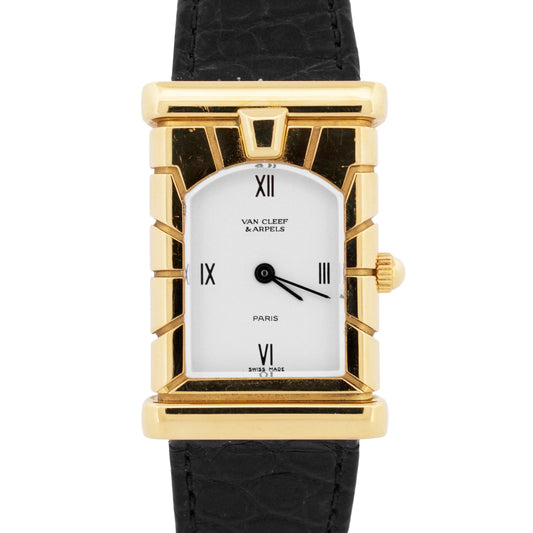 PAPERS Van Cleef & Arpels Paris Facade WHITE 18K Yellow Gold 19mm 122363 BOX