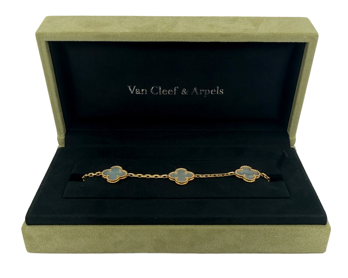2018 Van Cleef & Arpels Alhambra 5 Motif MOP 18K Yellow Gold Bracelet Box Papers