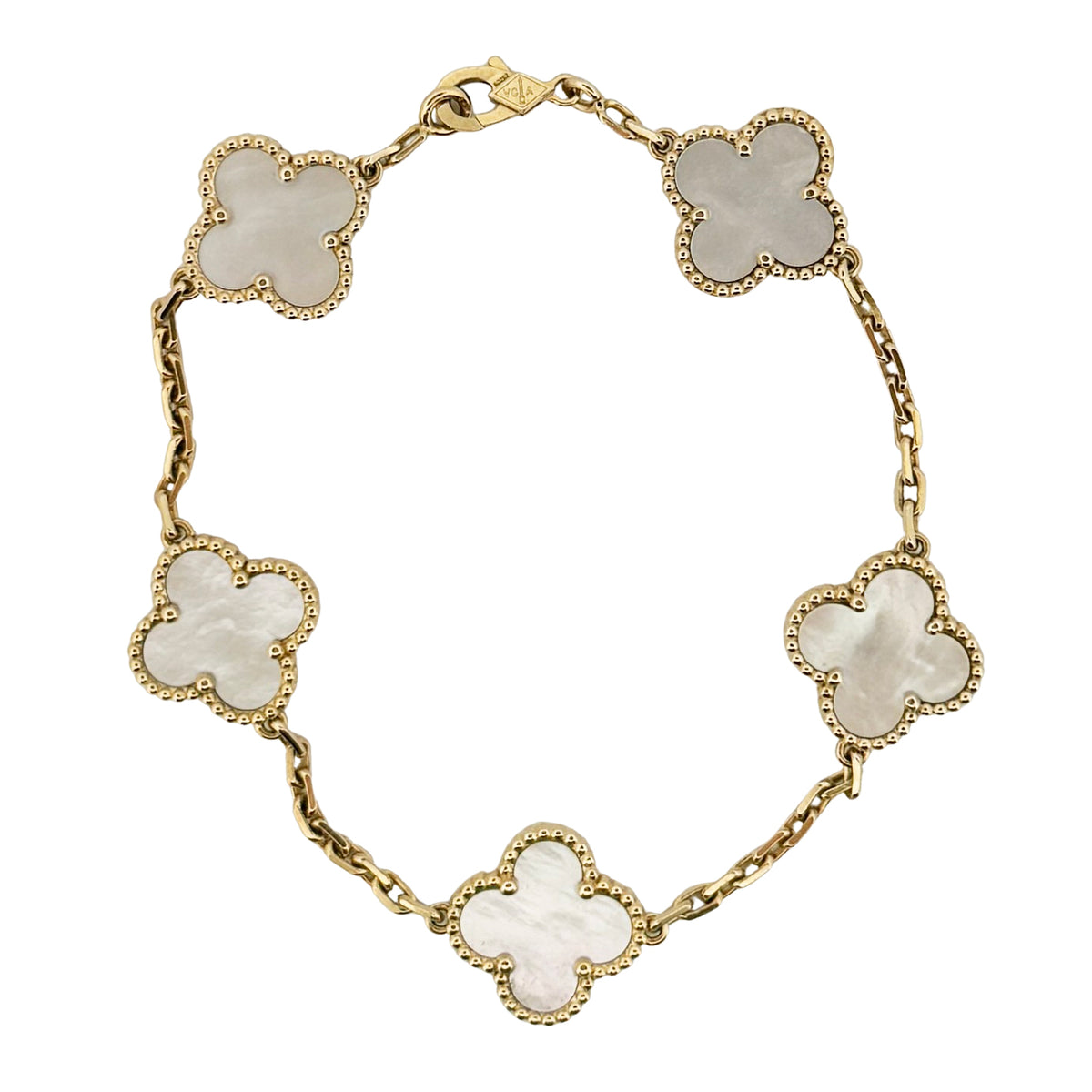 2018 Van Cleef & Arpels Alhambra 5 Motif MOP 18K Yellow Gold Bracelet Box Papers