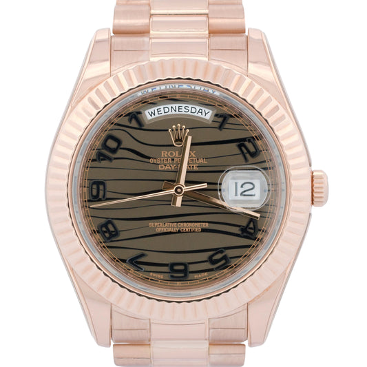Rolex Day-Date II 41mm President Brown CHOCOLATE WAVE 18K Rose Gold 218235 BOX