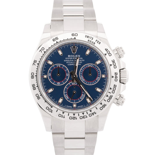 2023 PAPERS Rolex Daytona Cosmograph BLUE 18K White Gold 40mm Watch 116509 BOX