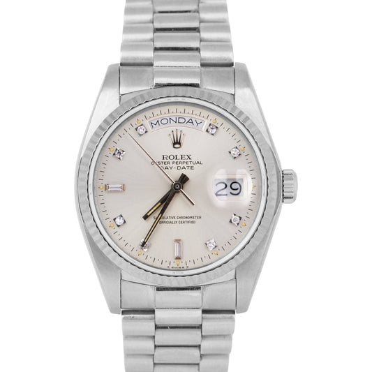 1984 Rolex Day-Date President SILVER DIAMOND 36mm 18K White Gold Watch 18039