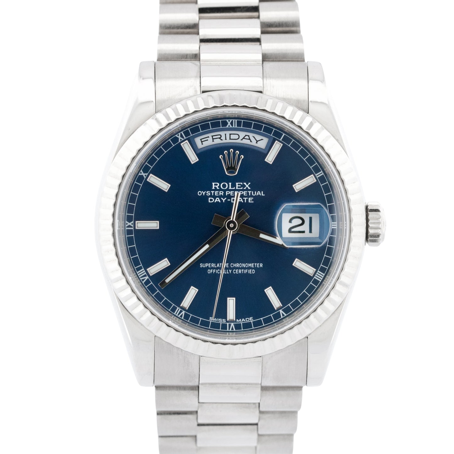 2020 RSC Rolex Day-Date President 36mm BLUE 18K White Gold 118239 Watch BOX