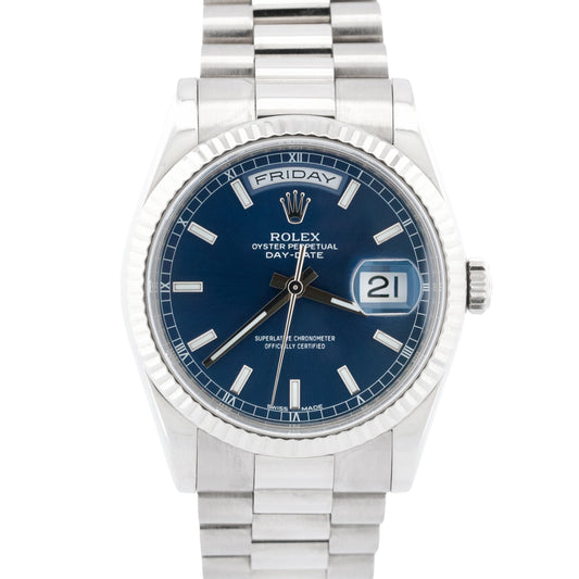 2020 RSC Rolex Day-Date President 36mm BLUE 18K White Gold 118239 Watch BOX