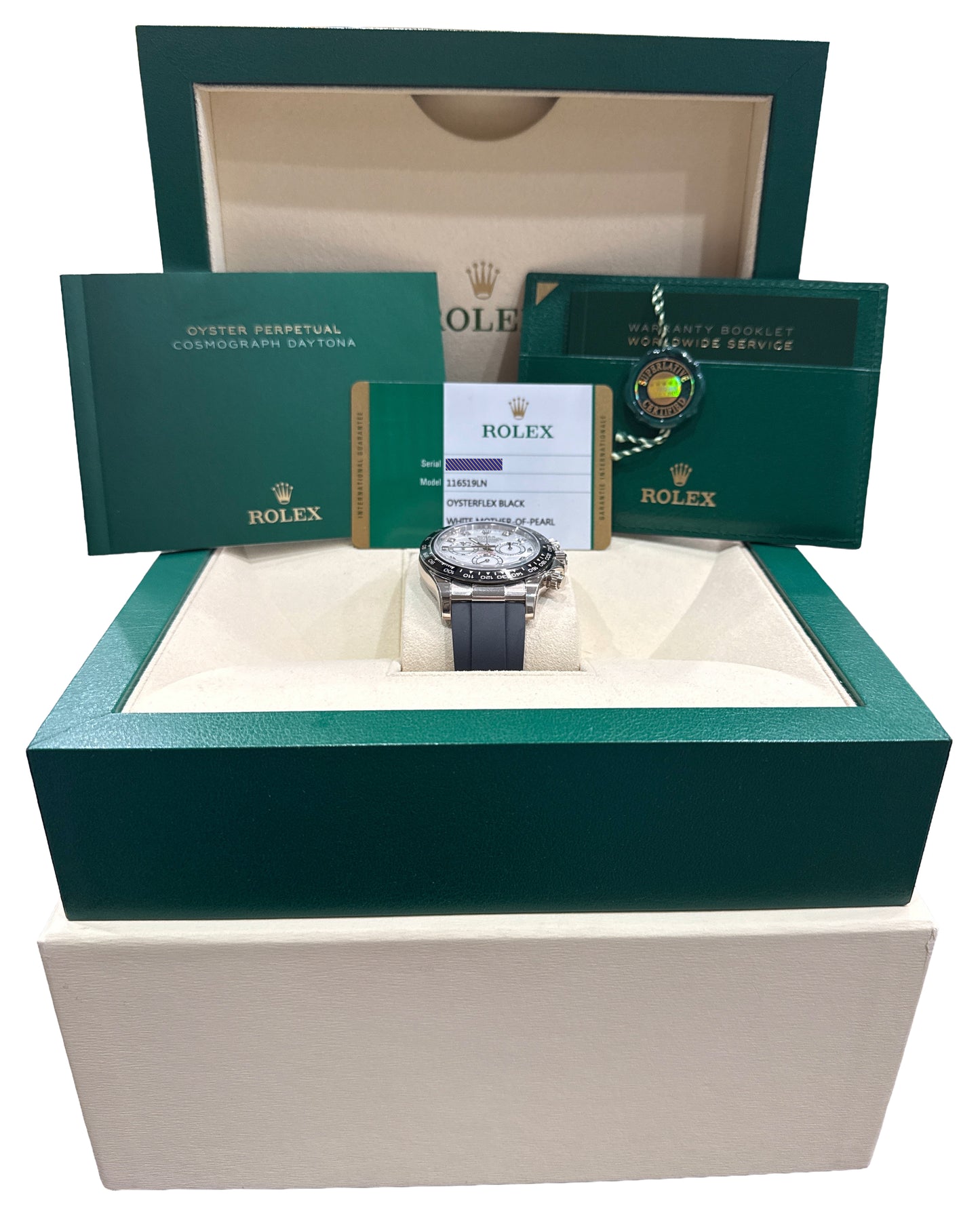 2019 PAPERS Rolex Daytona FACTORY MOP DIAMOND 18K 40mm OYSTERFLEX 116519 LN BOX
