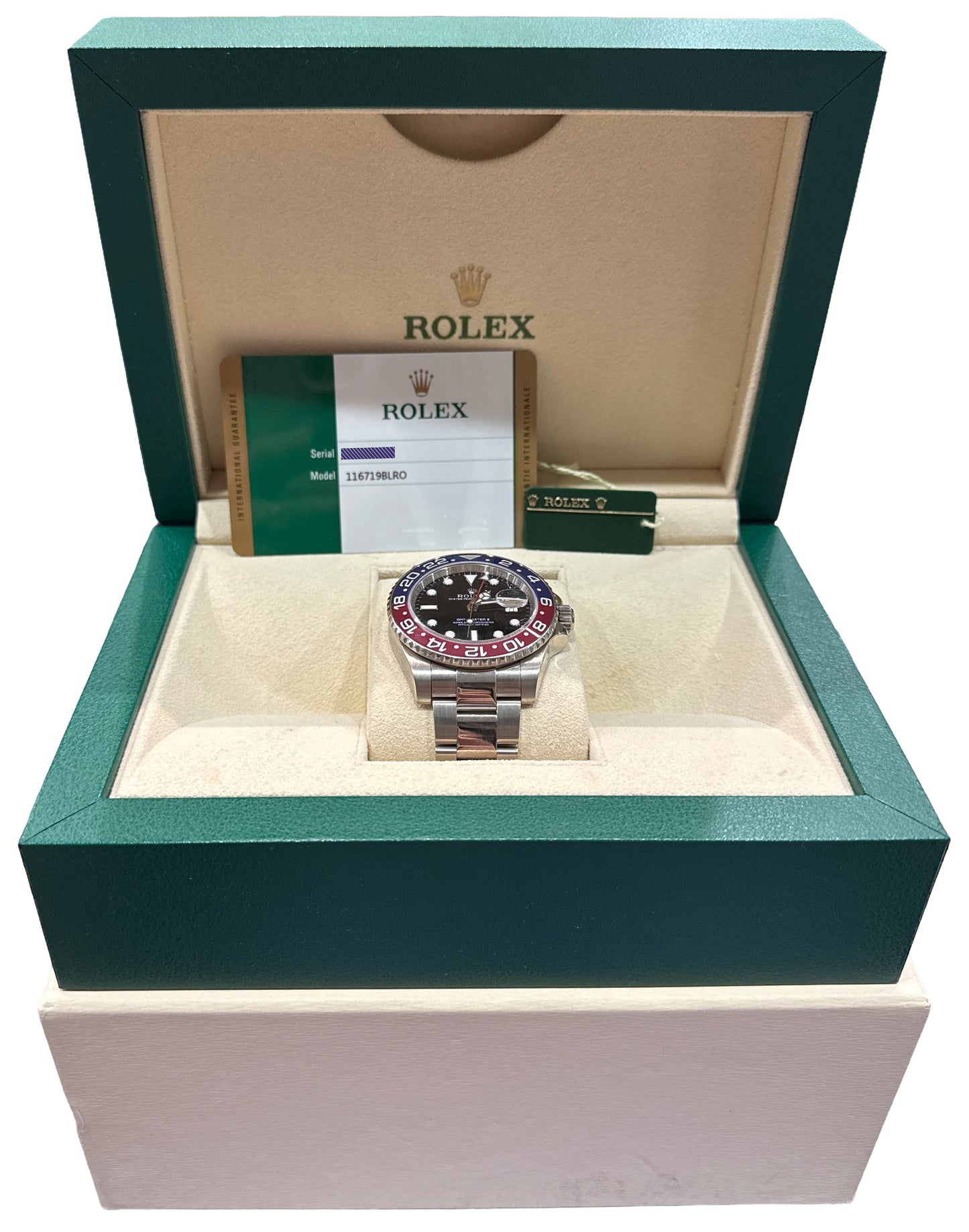 2016 PAPERS Rolex GMT-Master II PEPSI Blue Red 18K White Gold 116719 BLRO BOX