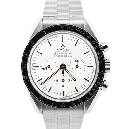 2022 PAPERS Omega Speedmaster Moonwatch 18k SILVER 42mm 310.60.42.50.02.001 BOX