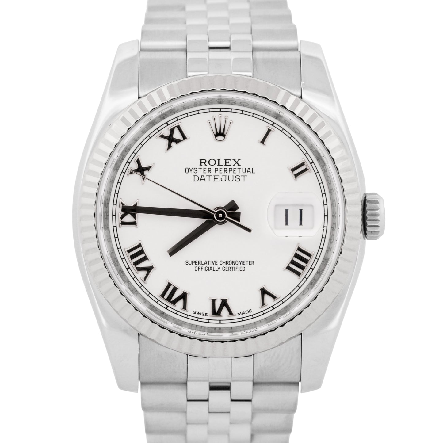 2015 PAPERS Rolex DateJust 36mm WHITE ROMAN 18K Steel JUBILEE 18K 116234 BOX
