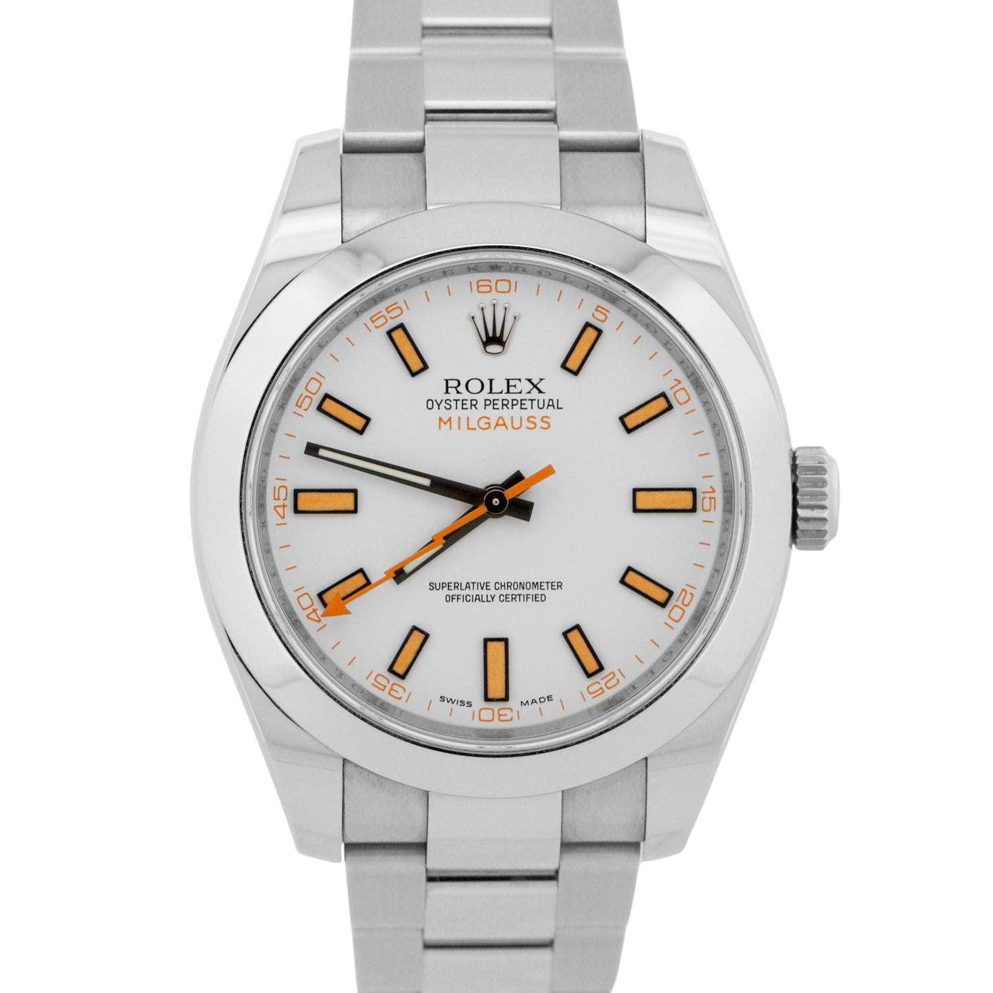 2022 PAPERS Rolex Milgauss WHITE Orange Stainless Steel 40mm Watch 116400 BOX