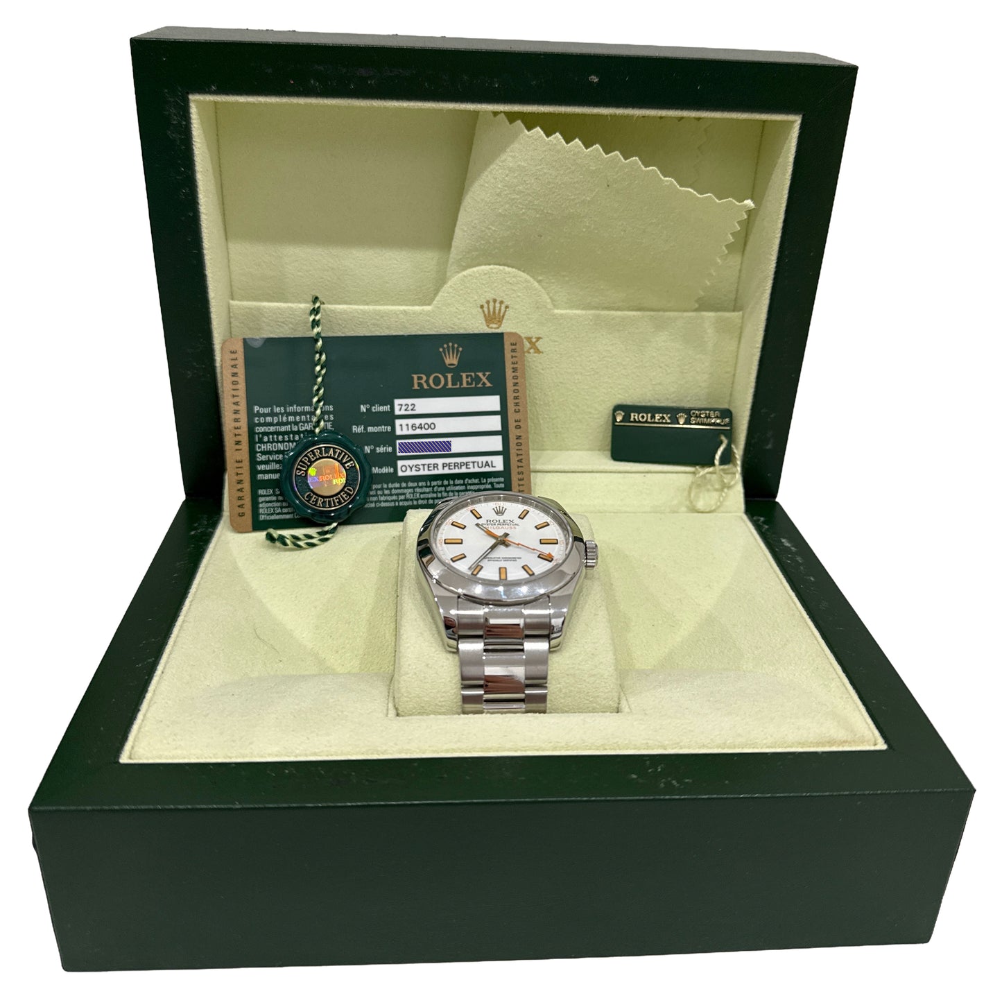 PAPERS Rolex Milgauss WHITE Orange Stainless Steel Oyster 40mm Watch 116400 BOX