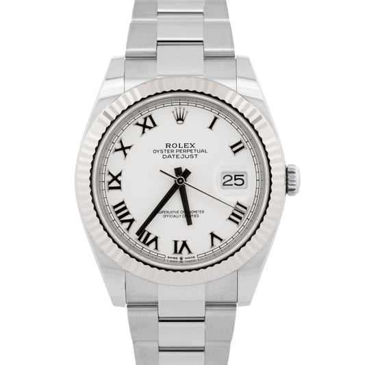 2025 PAPERS Rolex DateJust 41 WHITE ROMAN 18K Gold 41mm OYSTER 126334 Watch BOX