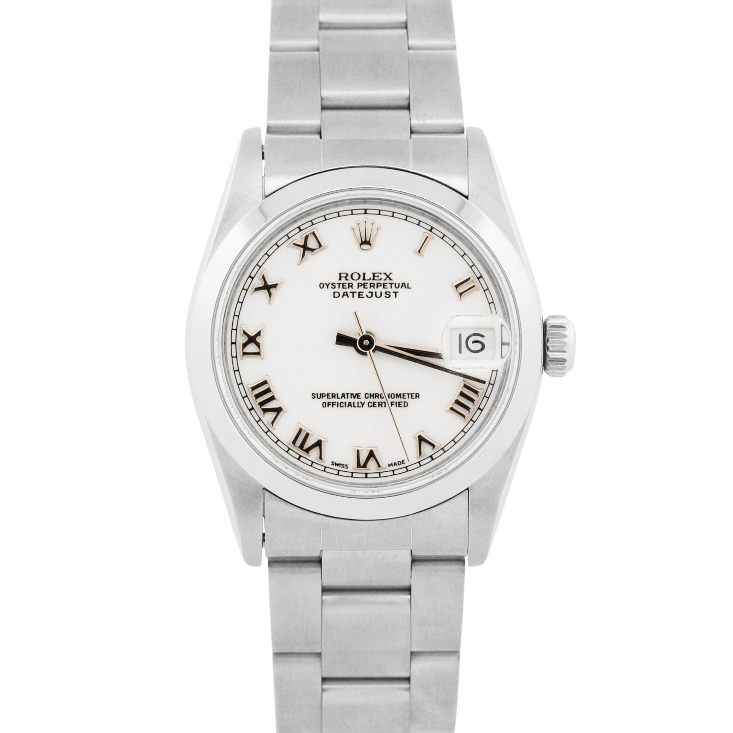 Ladies Rolex DateJust WHITE ROMAN 31mm Stainless Steel Oyster Smooth 78240 Watch