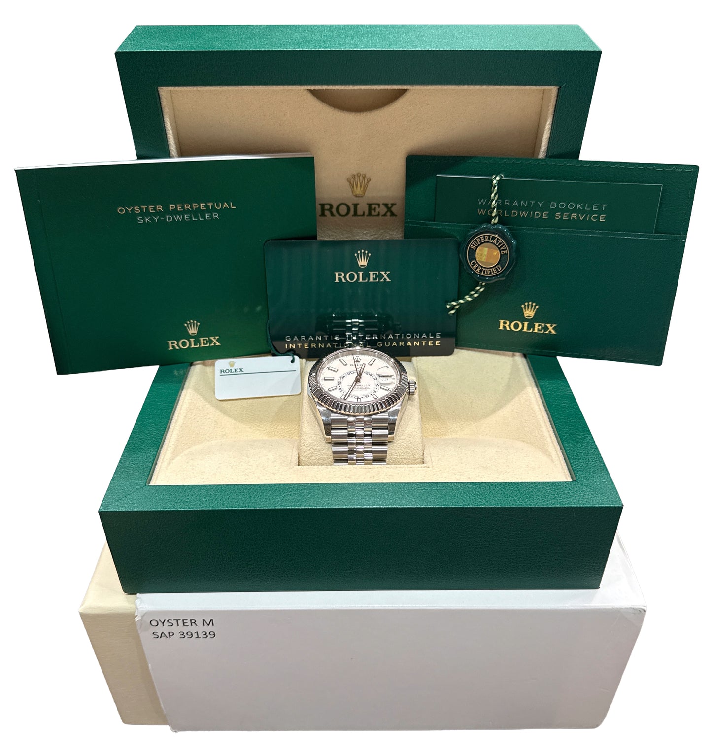 2024 PAPERS Rolex Sky-Dweller WHITE 42mm Steel 18K Gold JUBILEE Watch 336934 BOX