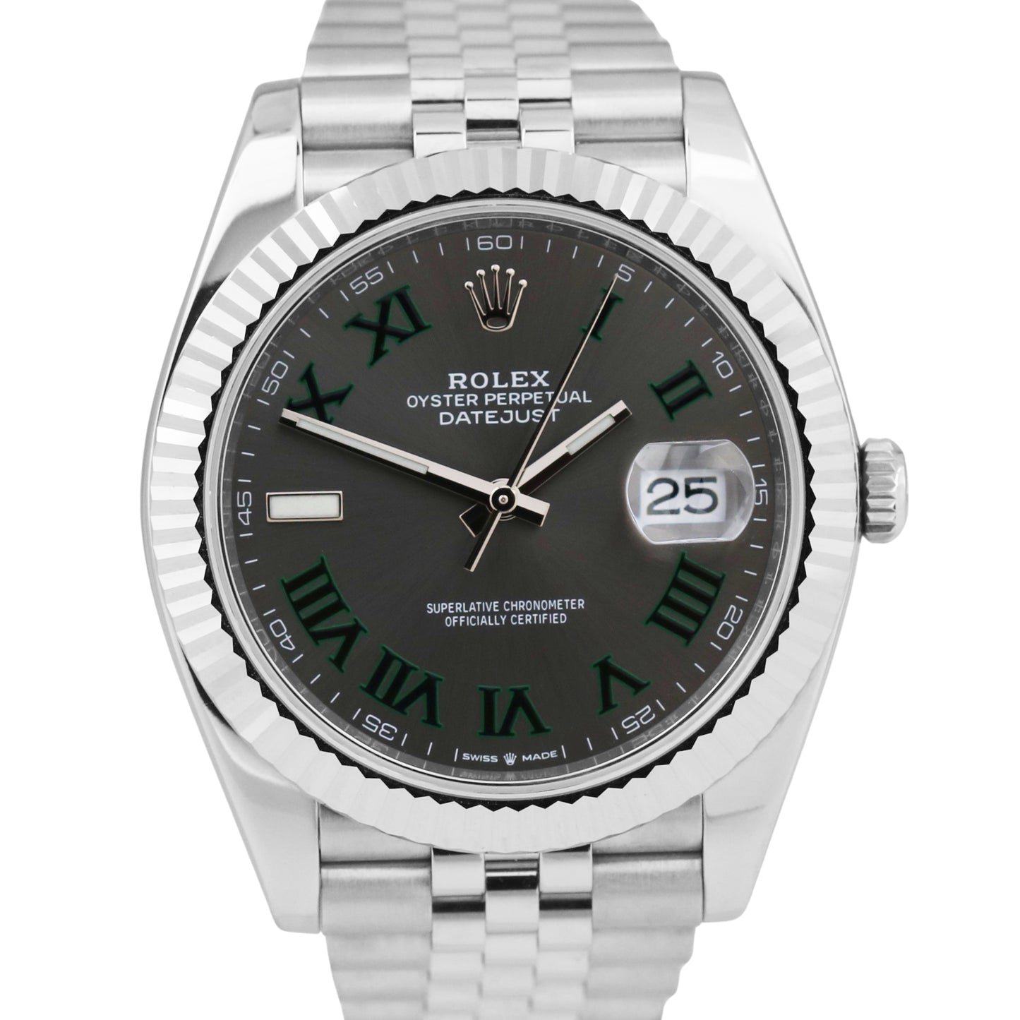 MINT 2023 Rolex DateJust 41 WIMBLEDON Rhodium 18K Steel Fluted JUBILEE 126334