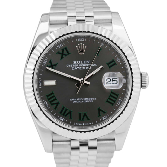 MINT 2023 Rolex DateJust 41 WIMBLEDON Rhodium 18K Steel Fluted JUBILEE 126334