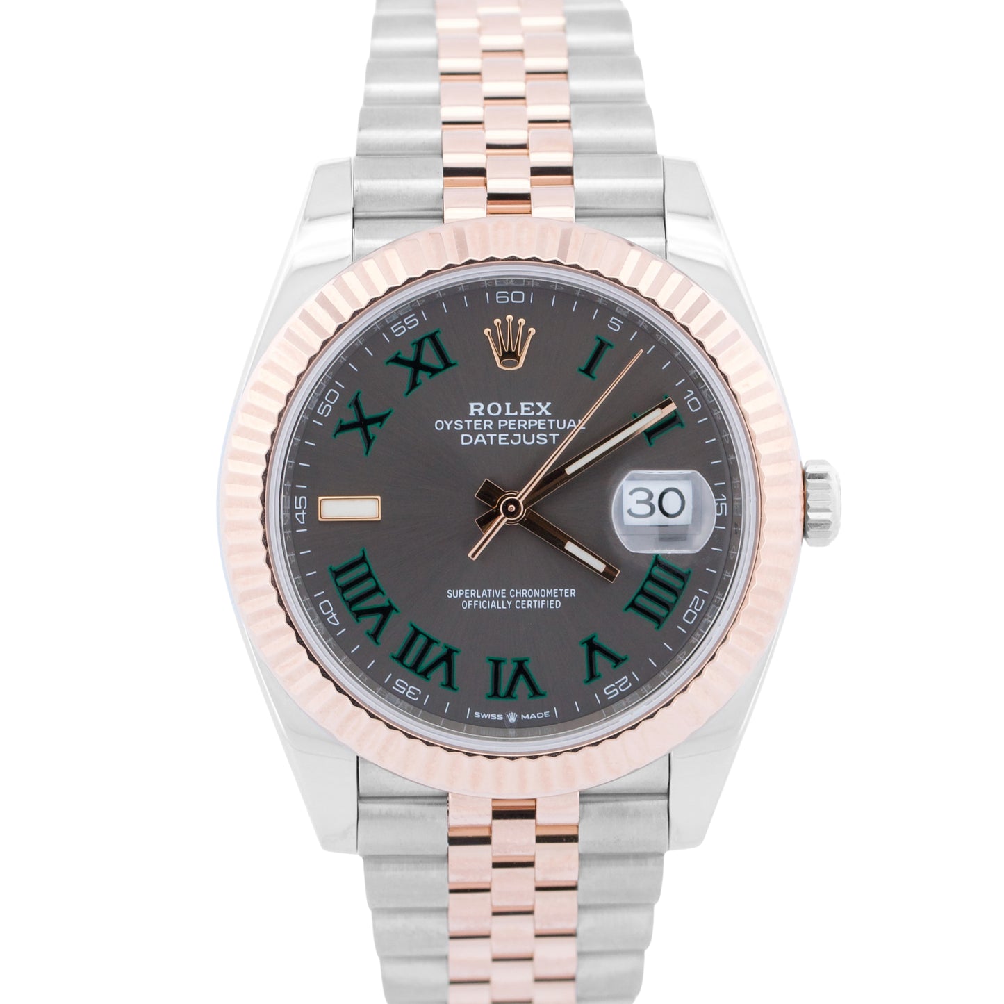 Rolex DateJust 41 Rhodium WIMBLEDON 18k Gold Fluted Steel JUBILEE 41mm 126331