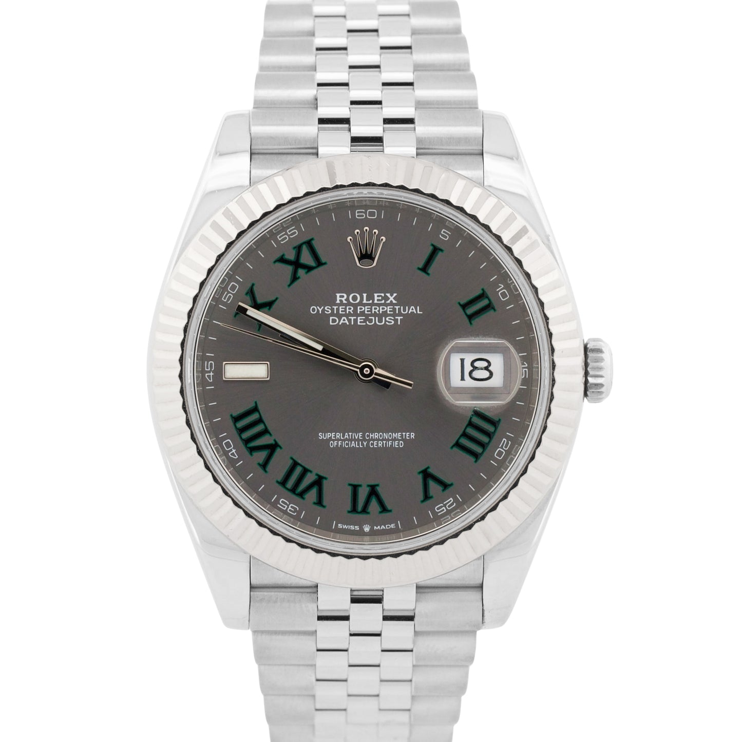 2022 PAPERS Rolex DateJust 41mm WIMBLEDON Roman 18K Fluted JUBILEE 126334 BOX