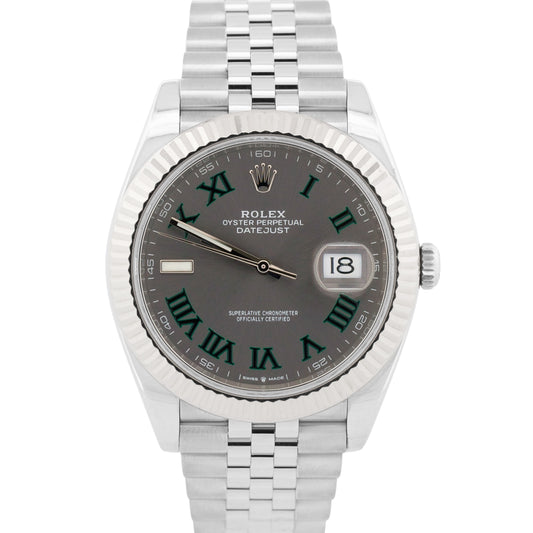 2022 PAPERS Rolex DateJust 41mm WIMBLEDON Roman 18K Fluted JUBILEE 126334 BOX