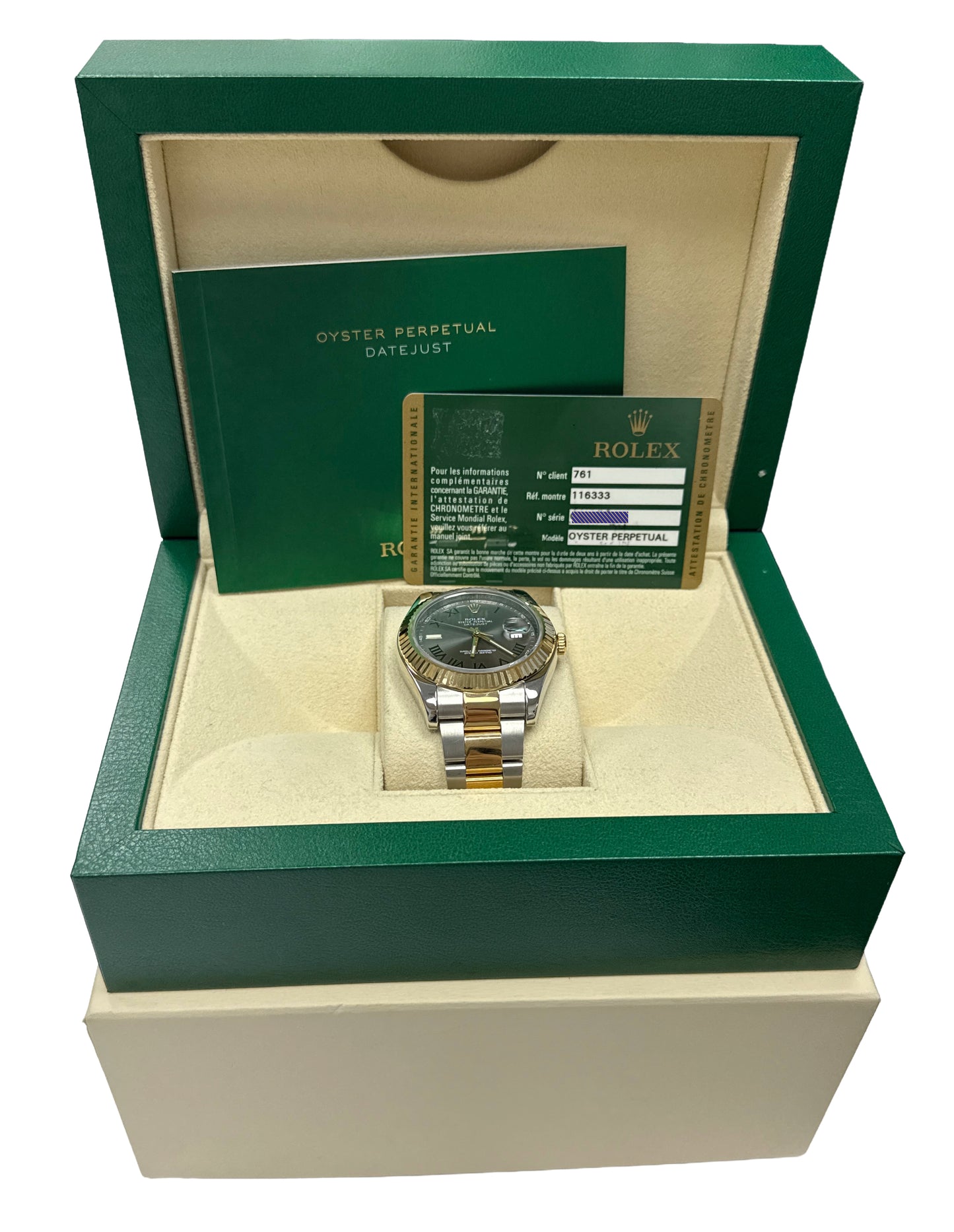 PAPERS Rolex Datejust II 2 WIMBLEDON Rhodium 18K OYSTER Steel 41mm 116333 BOX