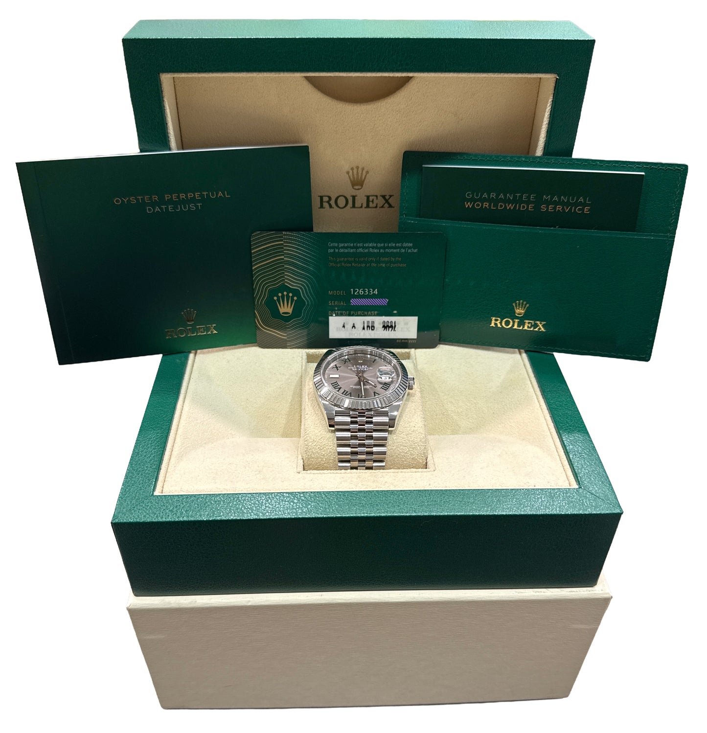 2021 PAPERS Rolex DateJust 41 WIMBLEDON 18K Gold 41mm JUBILEE 126334 Watch BOX