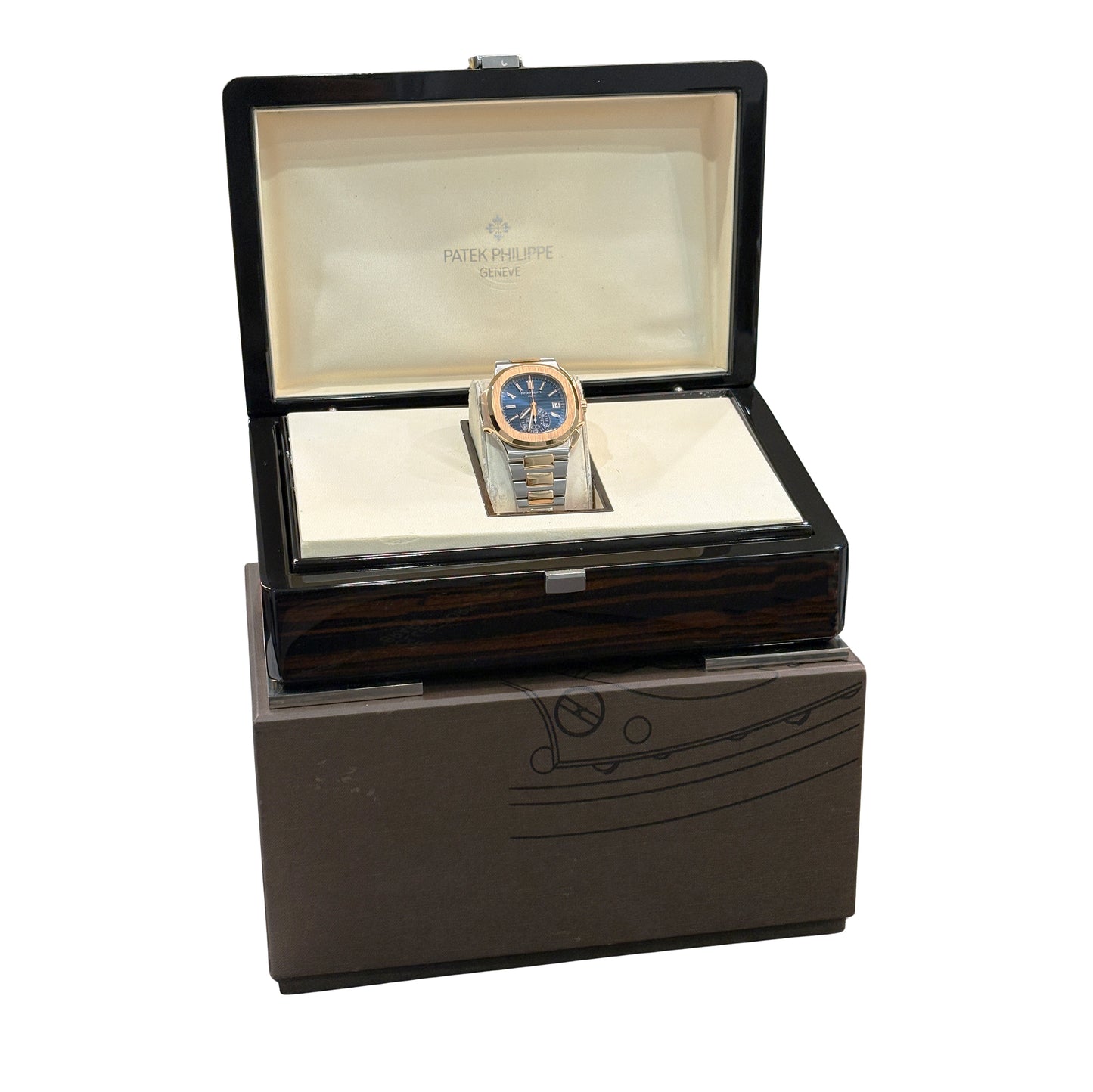 PAPERS Patek Philippe Nautilus 40.5mm Chronograph 18K Two-Tone Blue 5980/1AR BOX