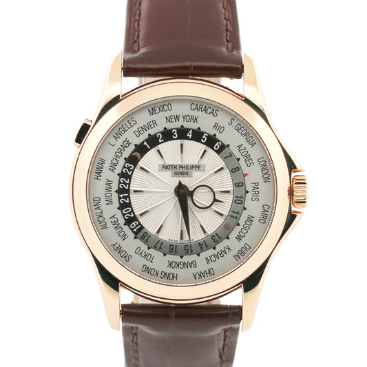 Patek Philippe World Time Complications SILVER 18K Rose Gold 39.5mm 5130R Watch