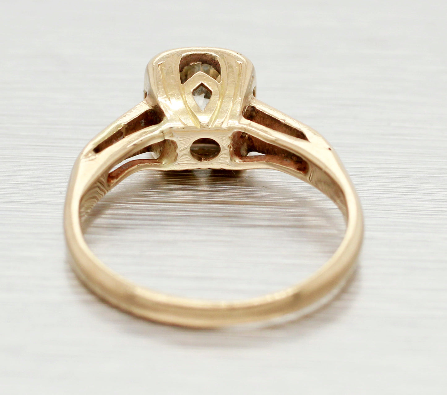 Antique 0.50ct Diamond Solitaire Ring | Square Bezel Set - 14k Yellow Gold