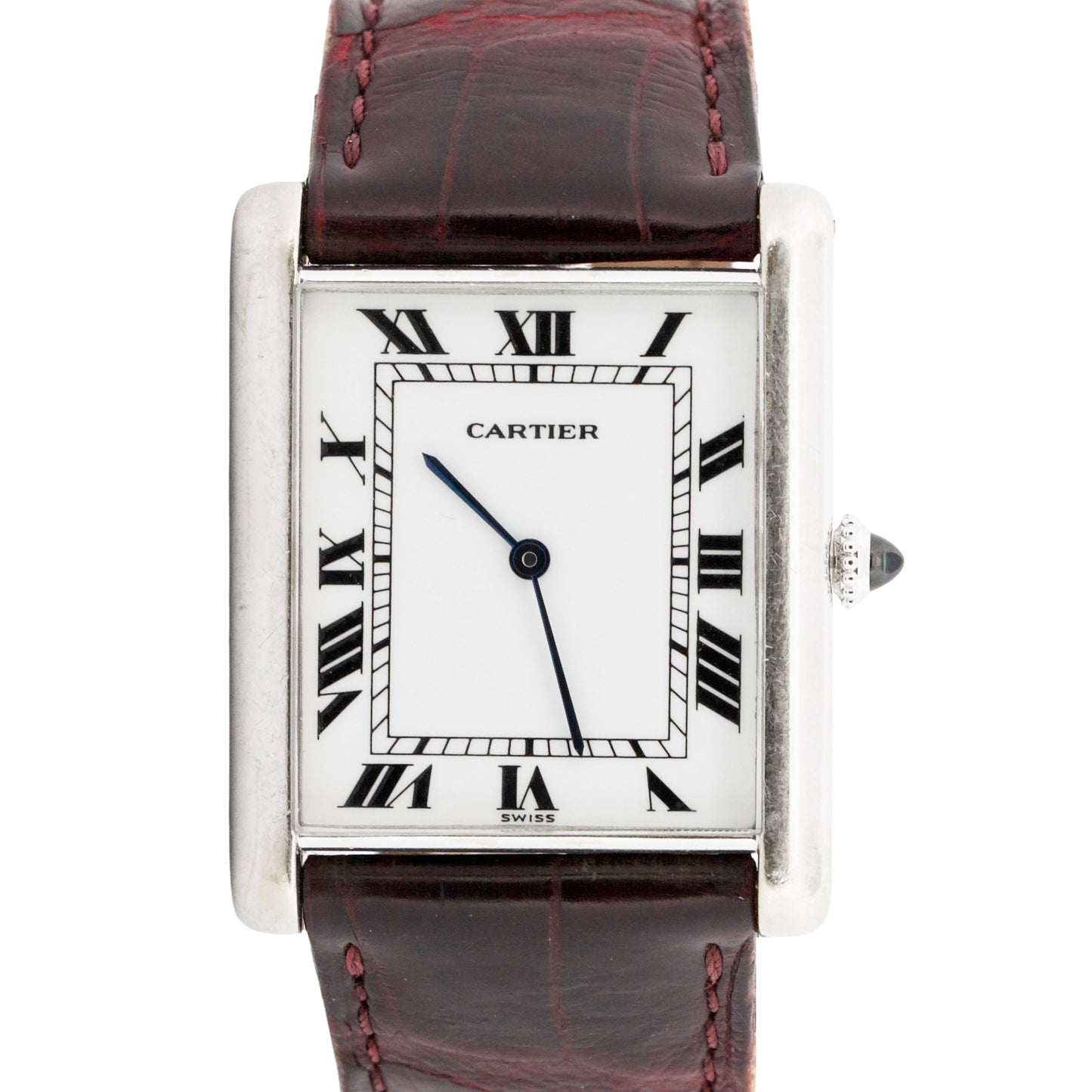 2026 SERVICE Cartier Tank Louis 28mm x 35mm 18K White Gold Leather Watch 17002