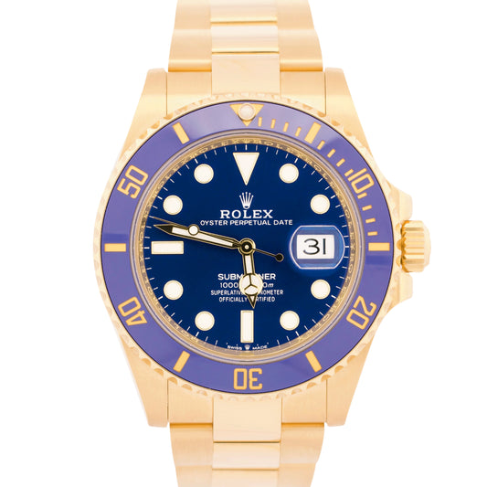 2022 NEW PAPERS Rolex Submariner Date 41mm BLUE 18K Yellow Gold 126618 LB BOX