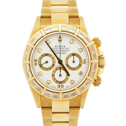 1999 TOP CONDITION PAPERS Rolex Daytona FACTORY BAGUETTE 18K GOLD 16568 BOX