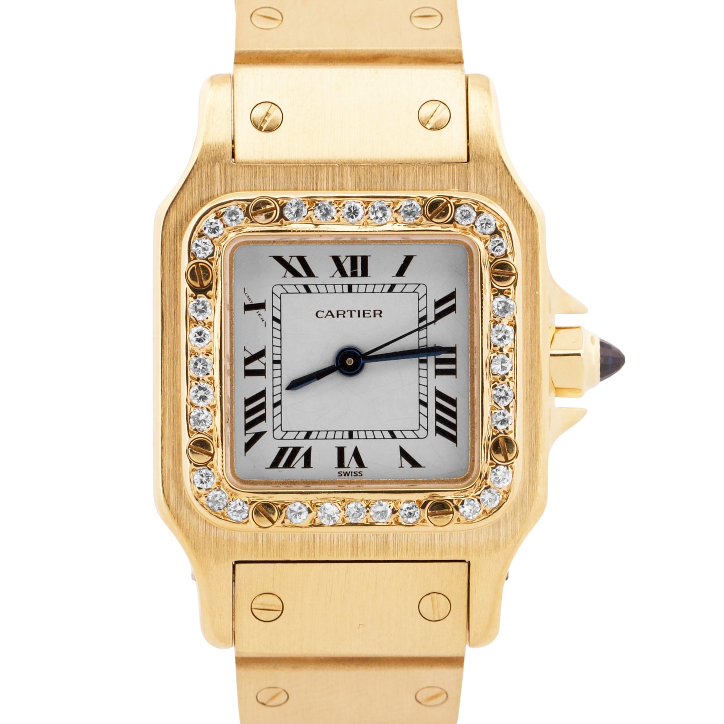 Ladies Cartier Santos WHITE ROMAN DIAMOND 18K Yellow Gold Automatic 24mm 8170