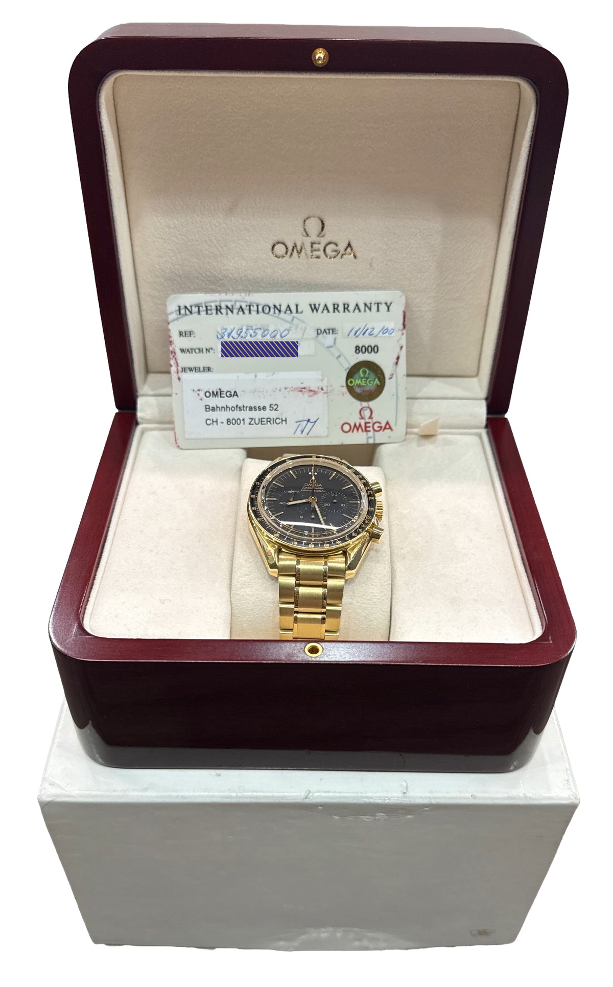 2000 Omega Speedmaster Moonwatch 3195.50.00 Black 18K 42mm Manual Box Papers