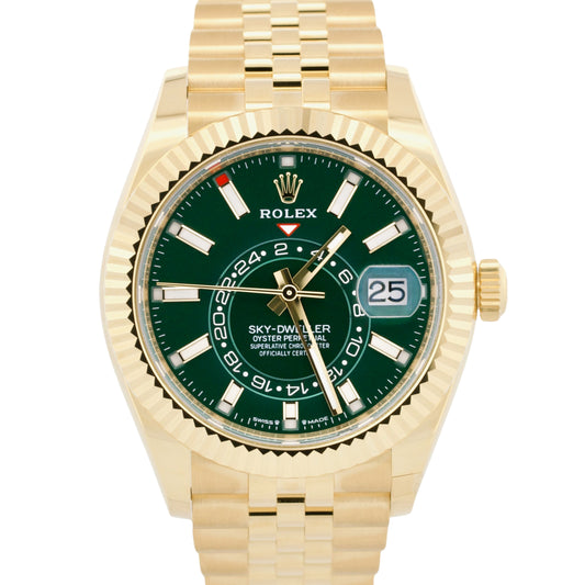 NEW APRIL 2026 PAPERS Rolex Sky-Dweller GREEN 18K Gold 42mm JUBILEE 336938 BOX