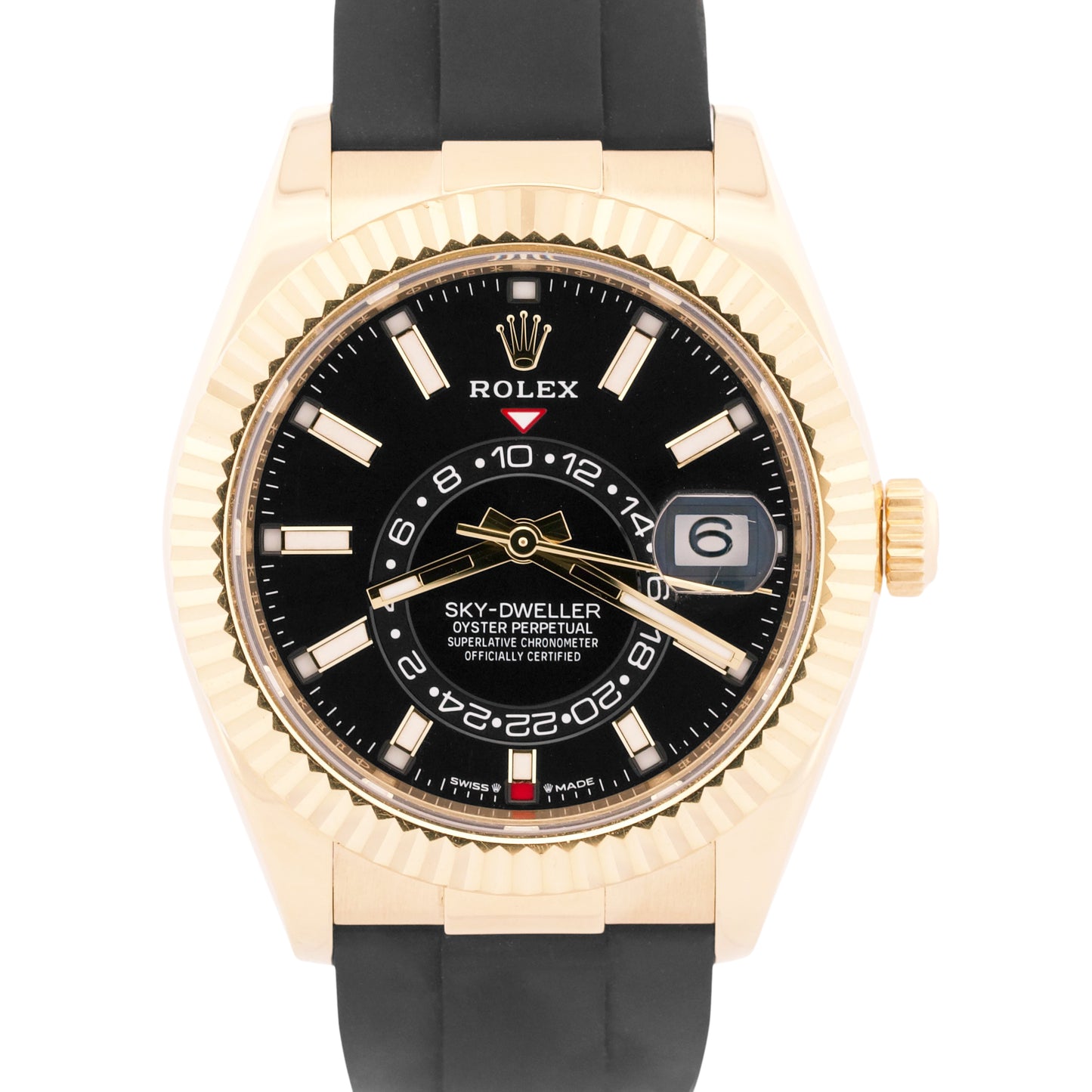 2023 Rolex Sky-Dweller BLACK 18K Yellow Gold Rubber OYSTERFLEX 42mm 336238 BOX