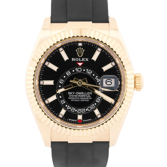 2023 Rolex Sky-Dweller BLACK 18K Yellow Gold Rubber OYSTERFLEX 42mm 336238 BOX