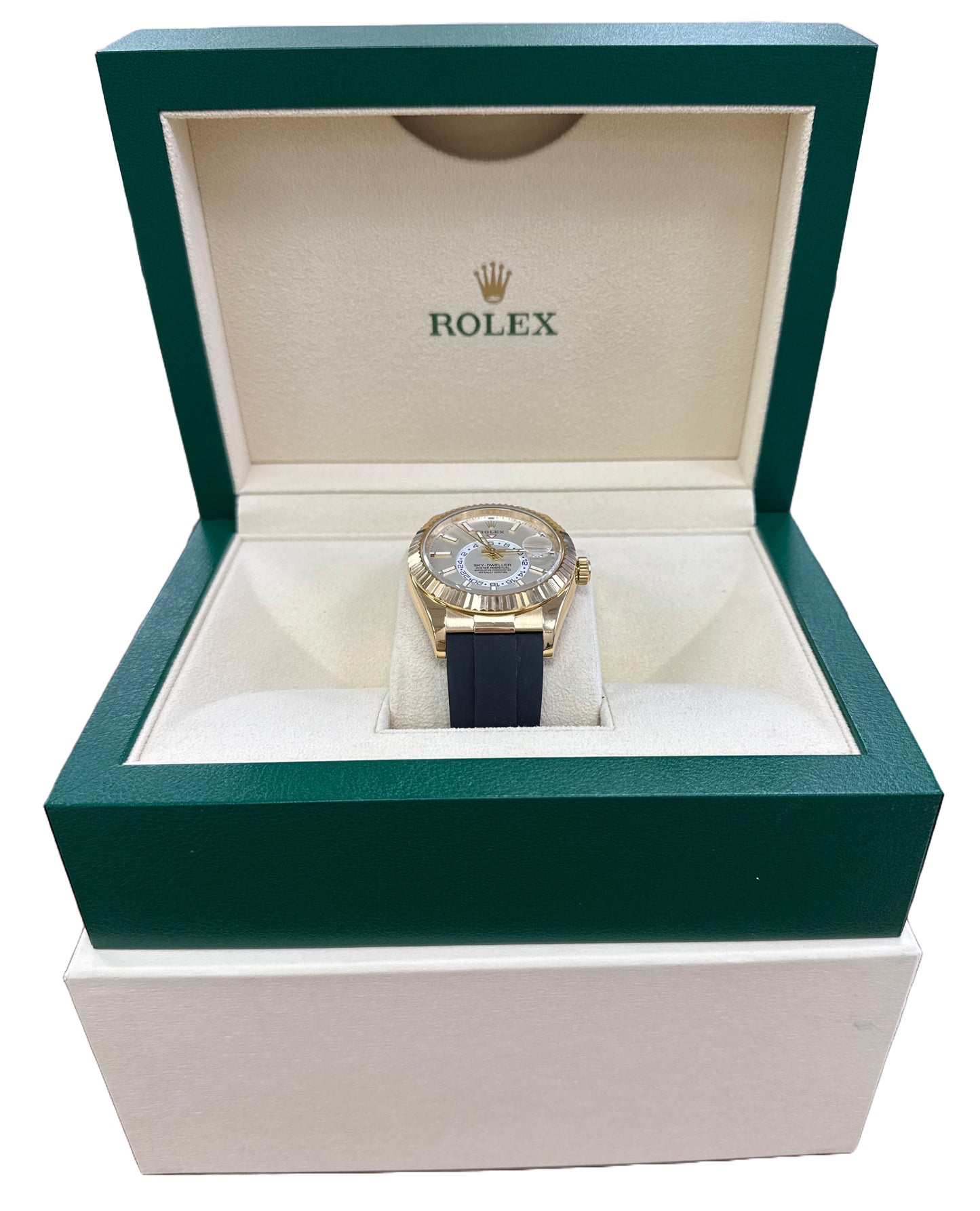 MINT 2023 Rolex Sky-Dweller 18K Yellow Gold WHITE Oysterflex 42mm 326238 BOX