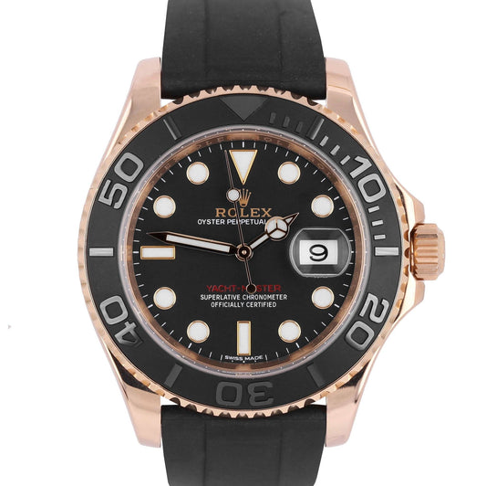 Rolex PAPERS Yacht-Master 18K EVEROSE GOLD Oysterflex 40mm Watch 116655 B+P