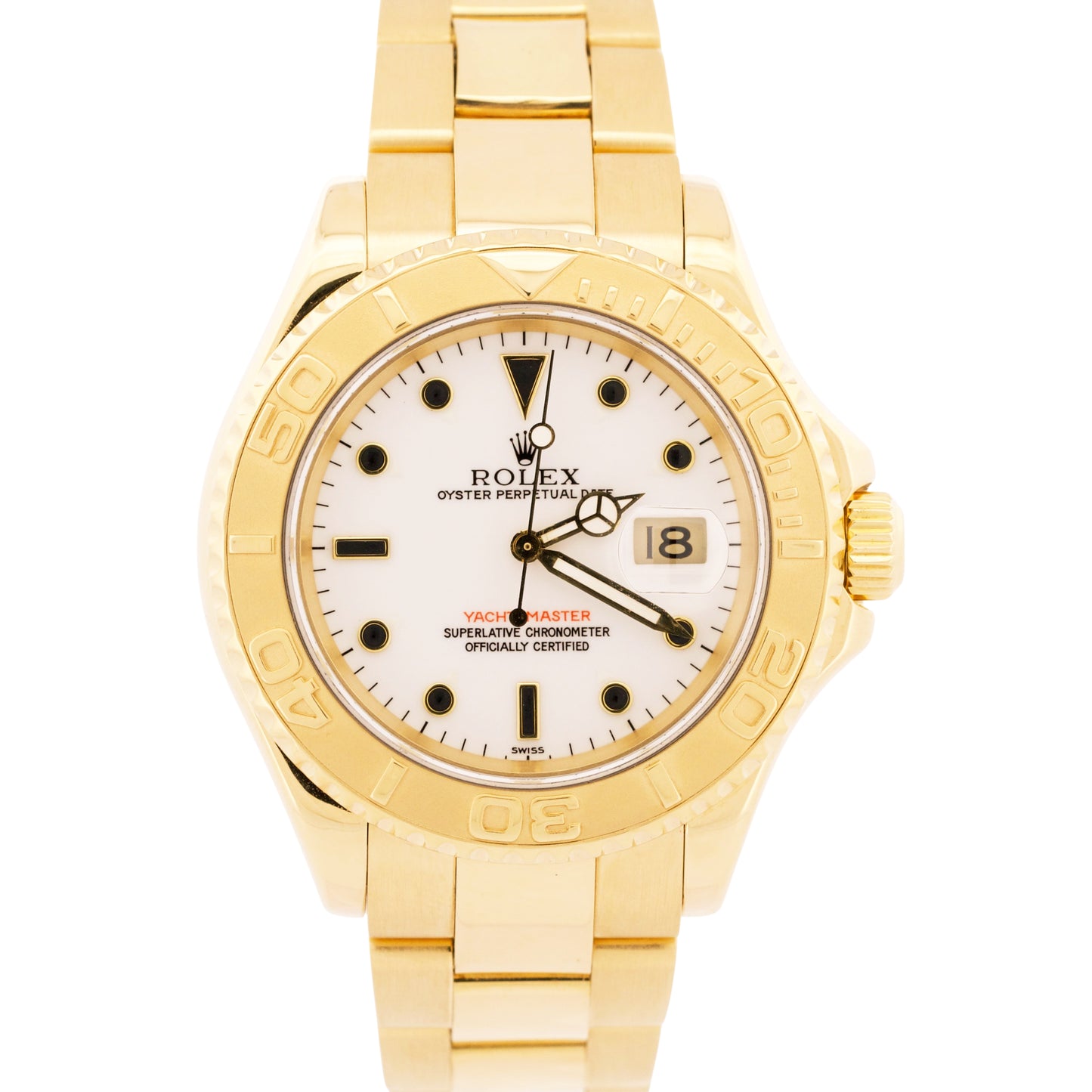 Rolex Yacht-Master 40mm WHITE 18K Yellow Gold NO-HOLES Automatic Oyster 16628
