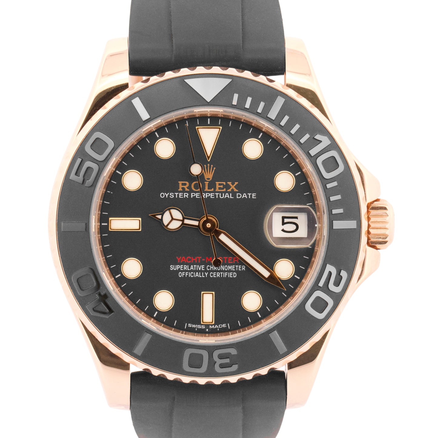 Rolex Yacht-Master BLACK 18K Rose Gold OYSTERFLEX Rubber 37mm 268655 YM1 Watch