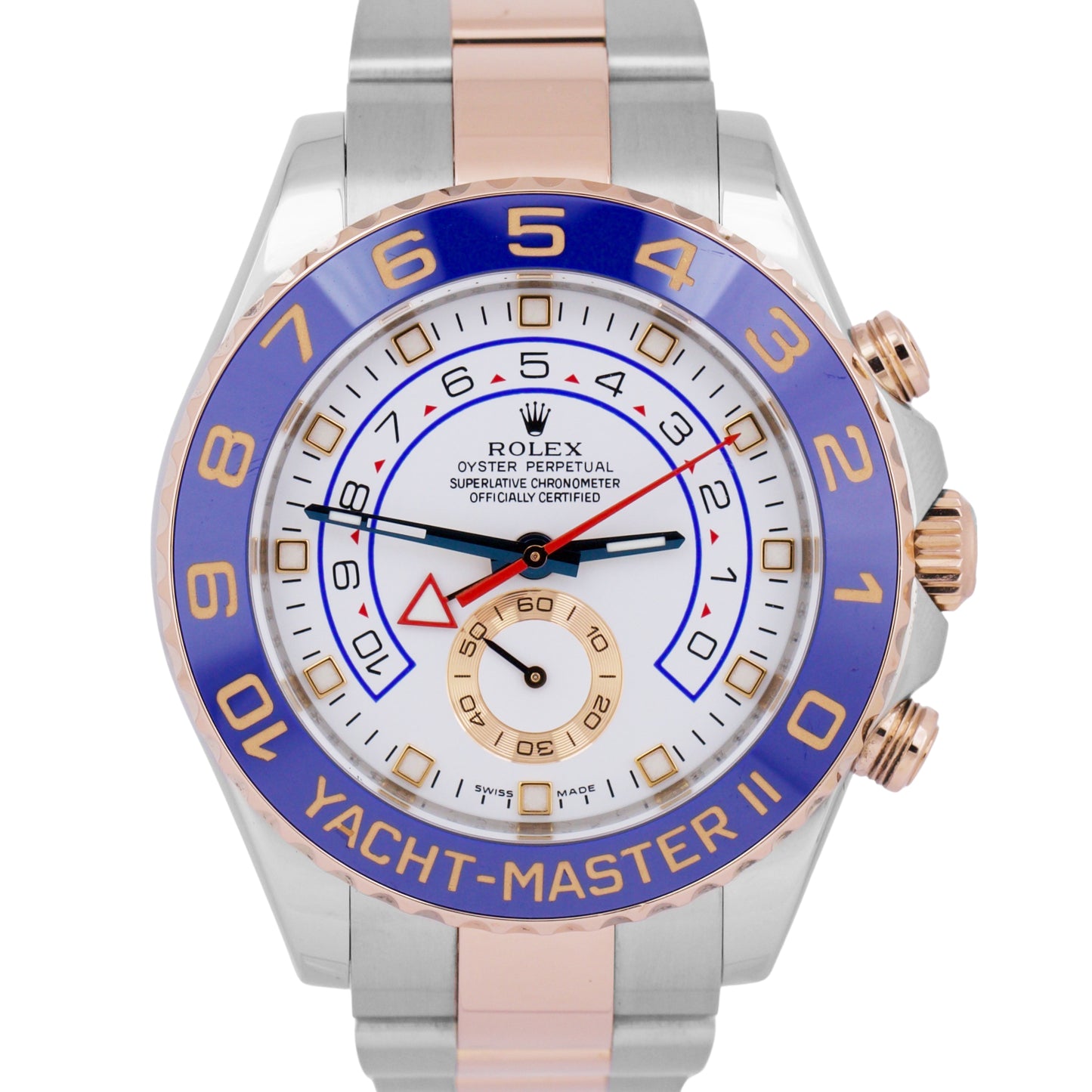 Rolex Yacht-Master II White Two-Tone BLUE HANDS 18K Rose Gold Steel 44mm 116681