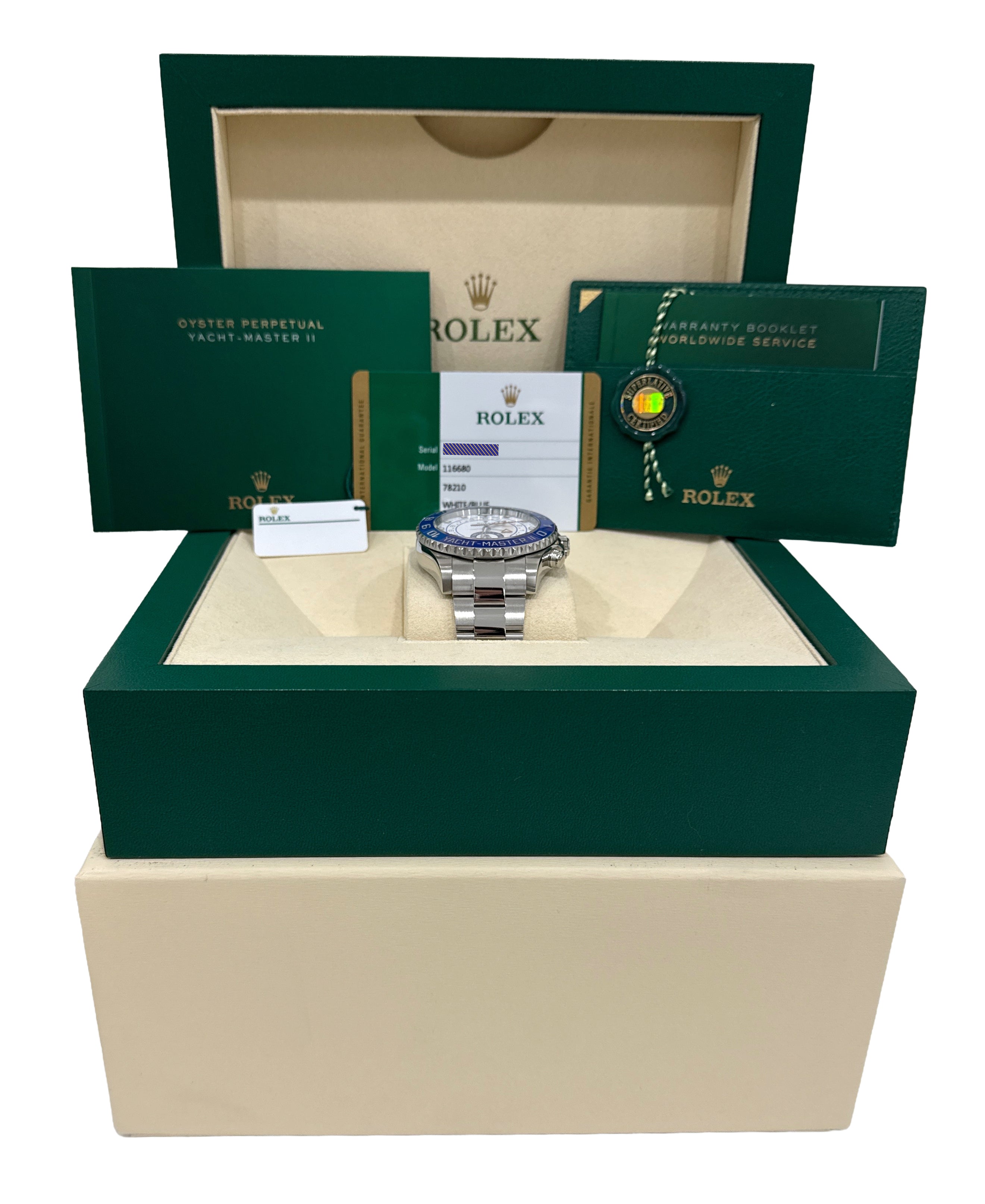 2019 PAPERS Rolex Yacht-Master II NEW HANDS 44mm Blue 116680 Steel