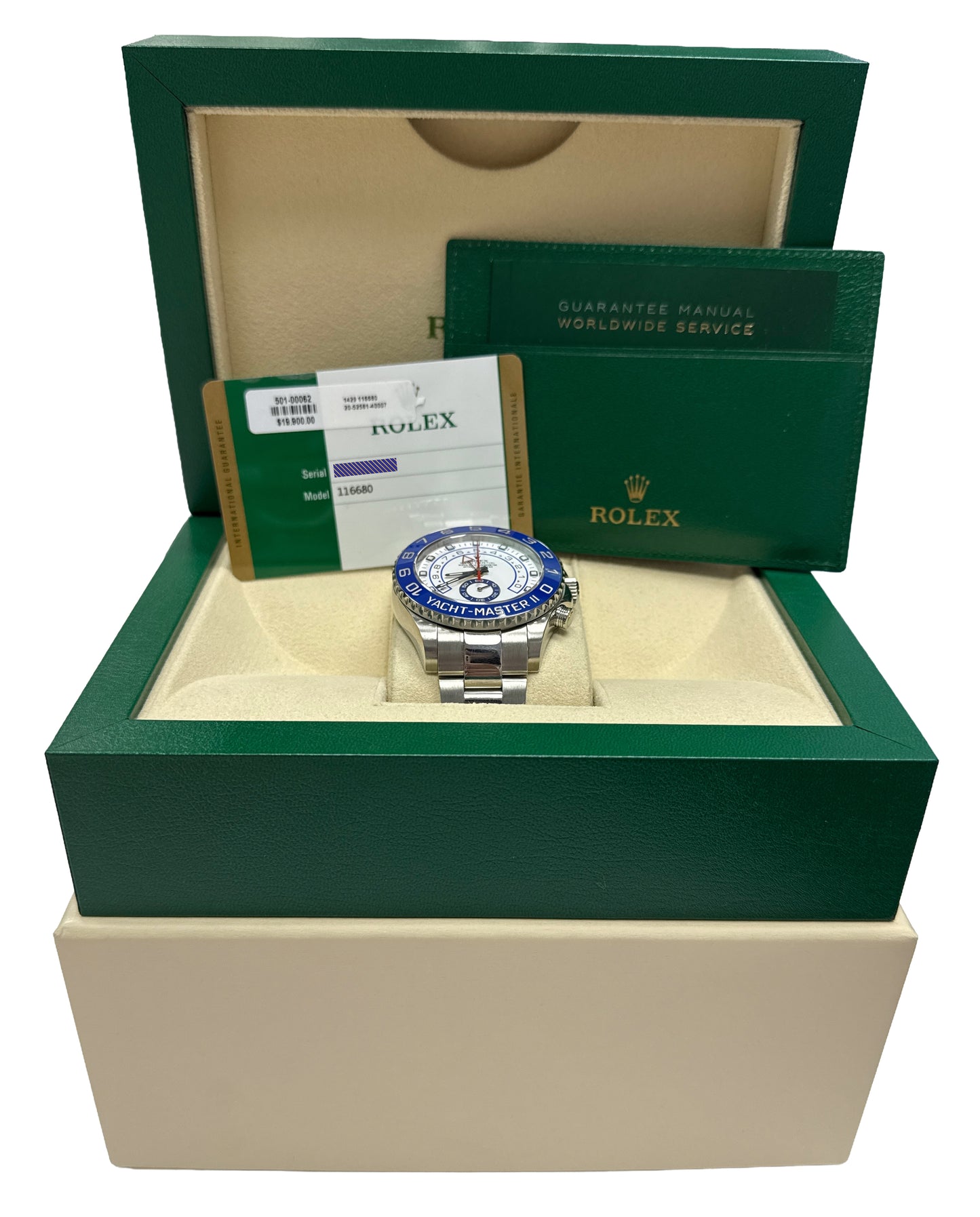 2016 PAPERS Rolex Yacht-Master II 44mm BLUE HANDS Steel Ceramic White 116680 BOX