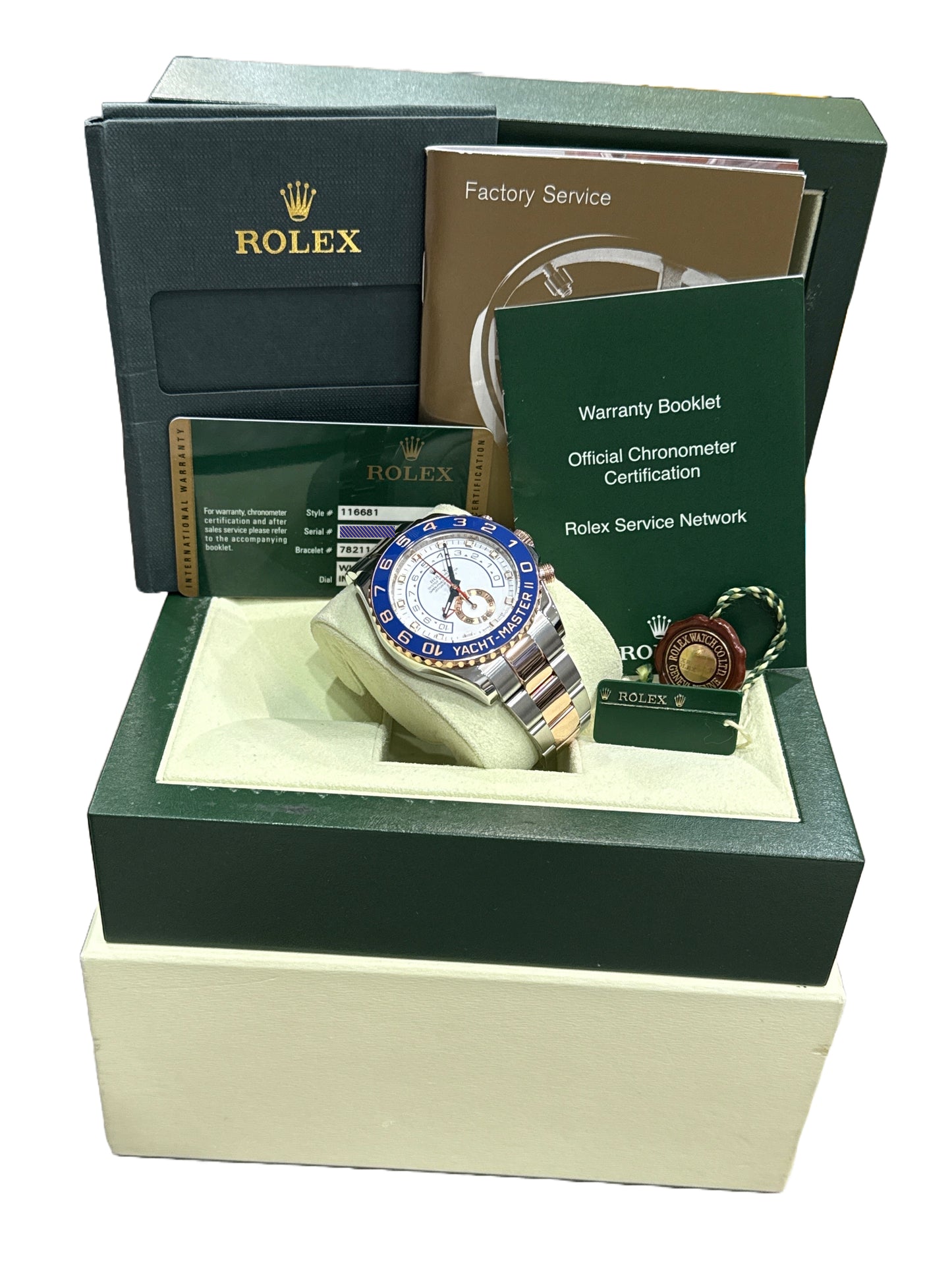 MINT PAPERS Men's Rolex Yacht-Master II 44mm BLUE HANDS 18K Steel 116681 BOX
