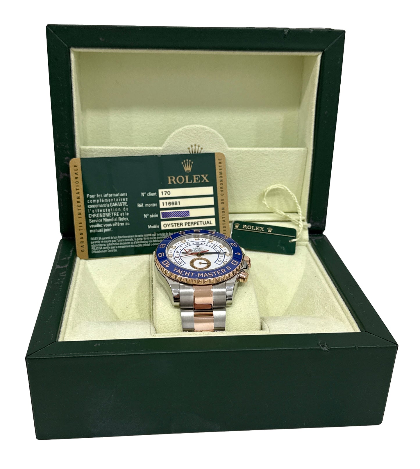 PAPERS Rolex Yacht-Master II White Two-Tone Steel 18K Rose Gold 44mm 116681 BOX