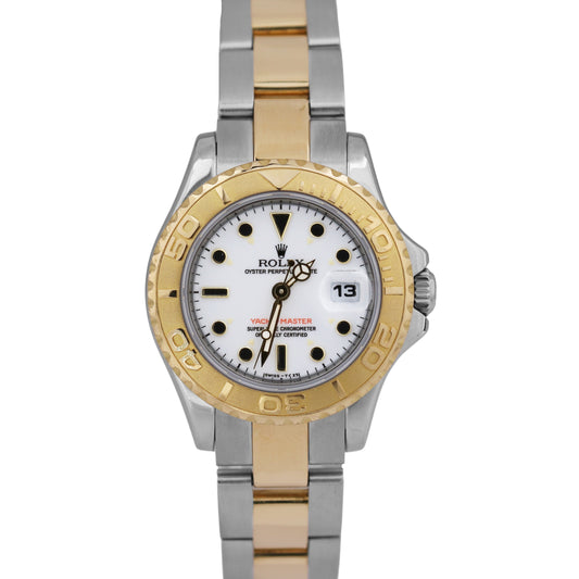 Ladies Rolex Yacht-Master WHITE 18K Yellow Gold Steel YM1 29mm Date Watch 69623