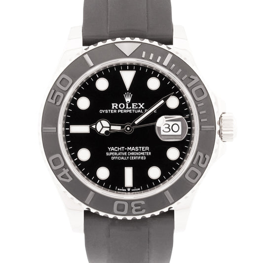 2021 PAPERS Rolex Yacht-Master BLACK 18K White Gold Oysterflex 42mm 226659 BOX